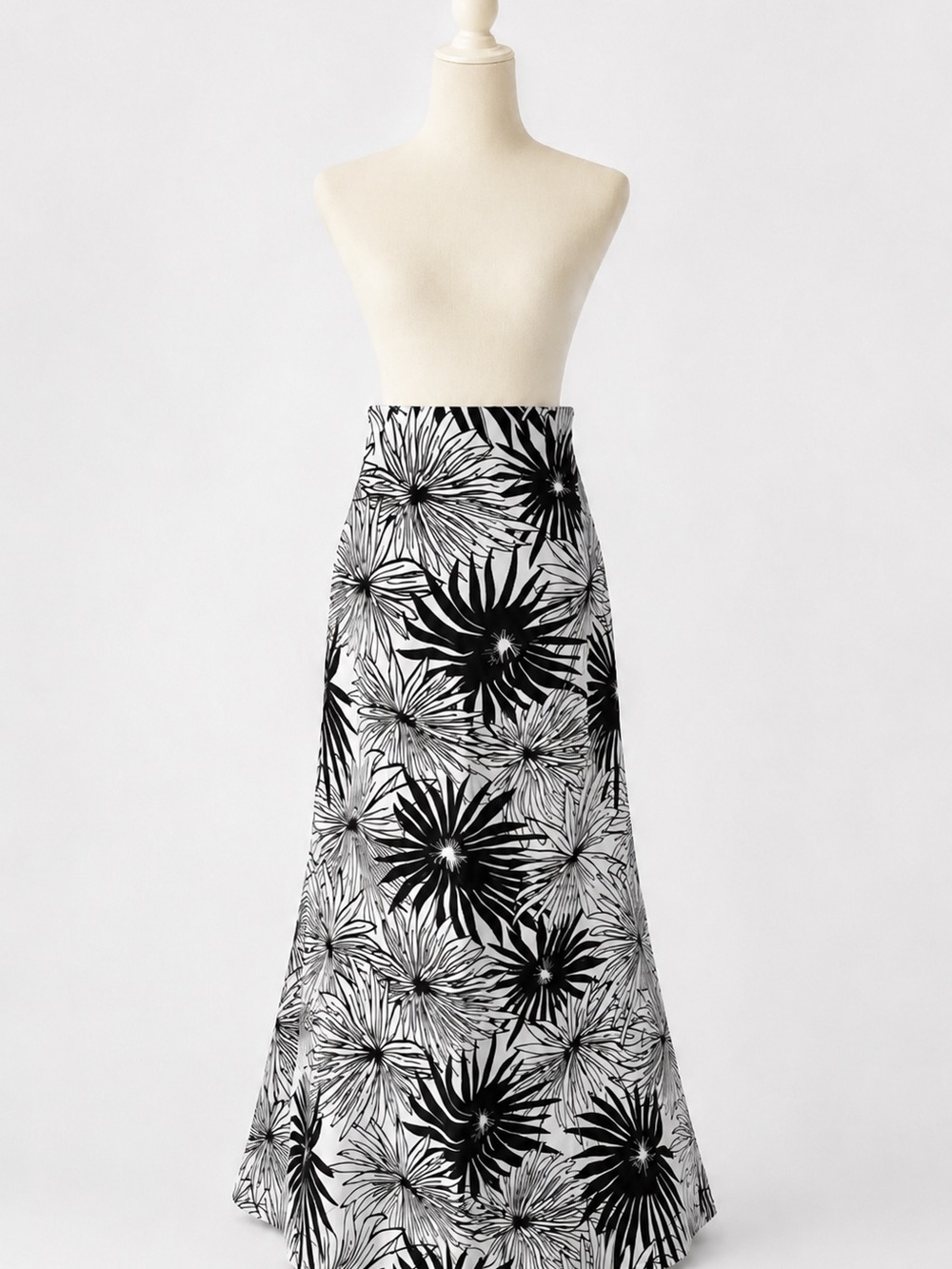 Custom-Made Black & Silver Floral Maxi Skirt